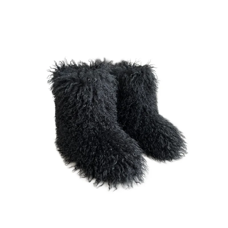 New Winter Fur Onepiece Raccoon Fur Female Snow Boots Fur Shoes Outdoor Mid Leg Boots LadyShow.Store