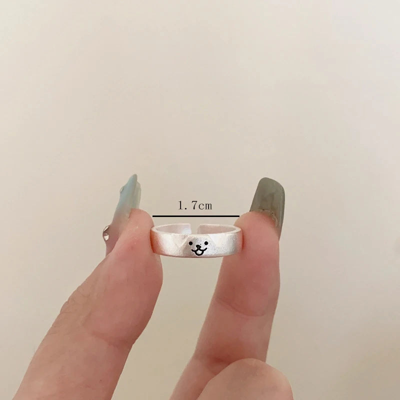 2pcs Simple Design Cute Cat Dog Animal Adjustable Couple Ring for Women Men Cartoon Fashion Couple  Friends Rings Jewelry Gifts Pi-Mart