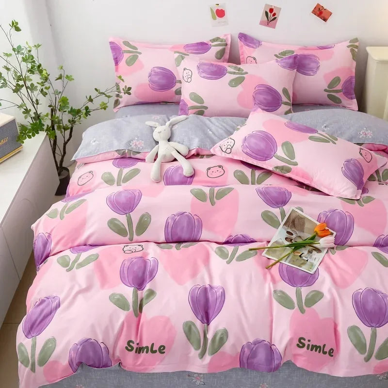Lovely Cartoon King Size Duvet Cover Set 220x240 Skin Friendly Double Bed Quilt Cover Blanket Comforter Cover and Pillowcase Pi-Mart