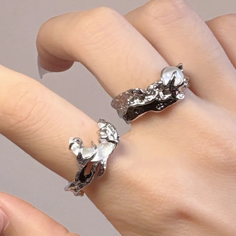 Vintage Y2K Irregular Sun Moon Open Ring for Women Men Adjustable Metal Punk Finger Rings Fashion Party Jewelry Lovers Gifts Pi-Mart