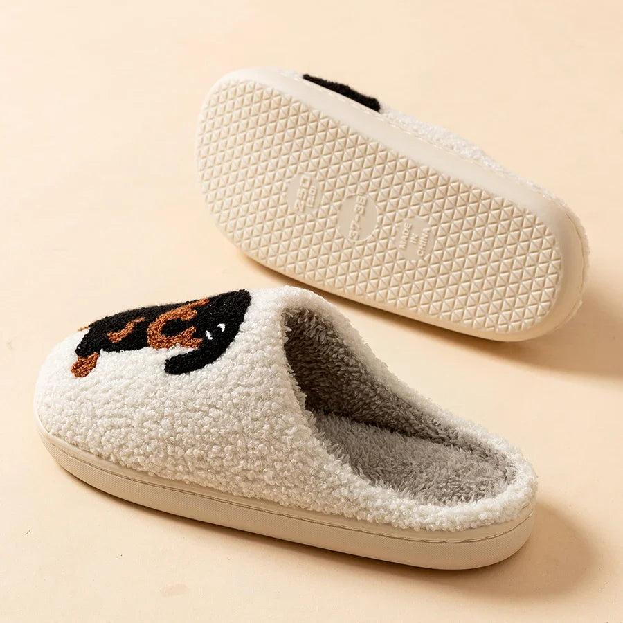 Winter Women's Slippers Cute and Interesting Cartoon Little Black Dog Indoor Warm Comfort Home Bedroom Soft Causal Plush Shoes LadyShow.Store