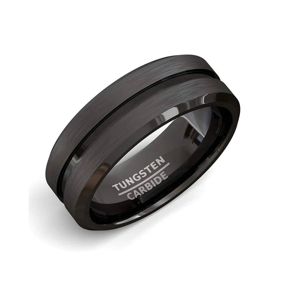 8mm Stainless Steel Men Rings Wholesale Black Groove Matte Wedding Engagement Party Gift Anniversary Rings For Women Jewelry Pi-Mart