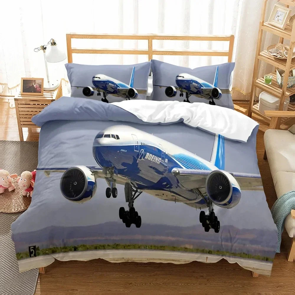 3D Bed Linen Airplane Blue Sky Comfortable Duvet Quilt Cover Pillowcase Bedding Set Children Bedroom Decoration Home Textile Pi-Mart