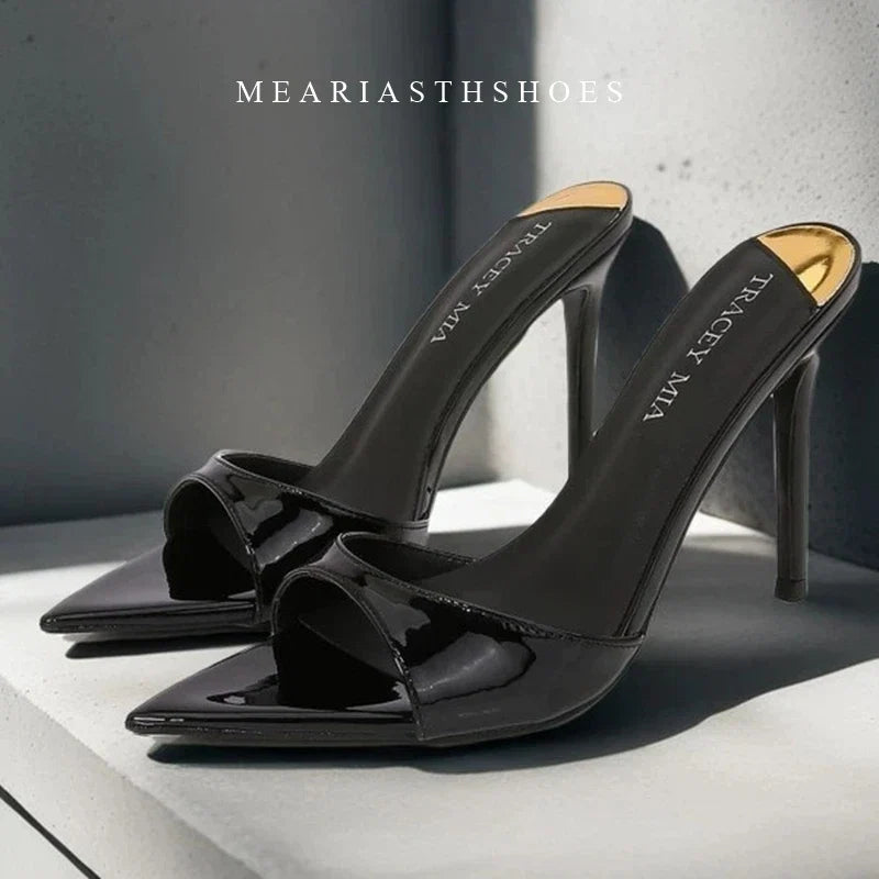 12/10cm pointed Open Toe High Heel Shoes Woman Summer OutsideSlipper Party Stiletto Luxury Designer Patent Leather Women Sandals LadyShow.Store