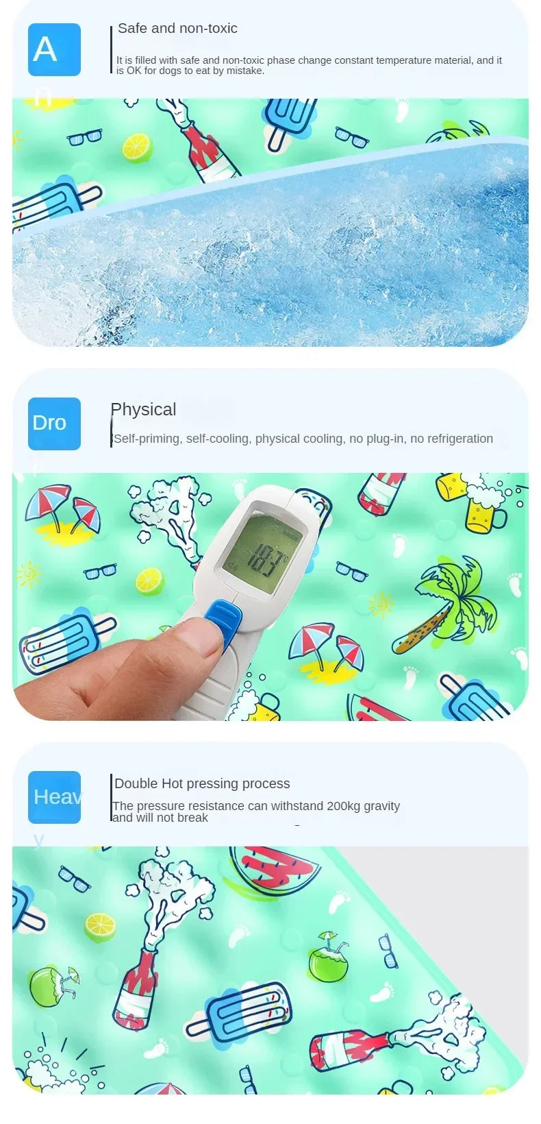 Large Pet Cooling Mat for Summer Heat Relief Reusable Breathable Gel Freeze Panel for Dogs Cats Indoor Outdoor Crate Bed Pi-Mart