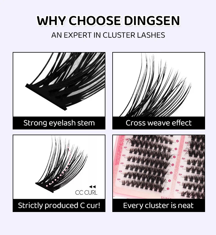 DINGSEN Eyelash Clusters Book Large Capacity Volume Individual Lashes Book Natural Long DIY Cluster Eyelash Extensions Makeup Pi-Mart