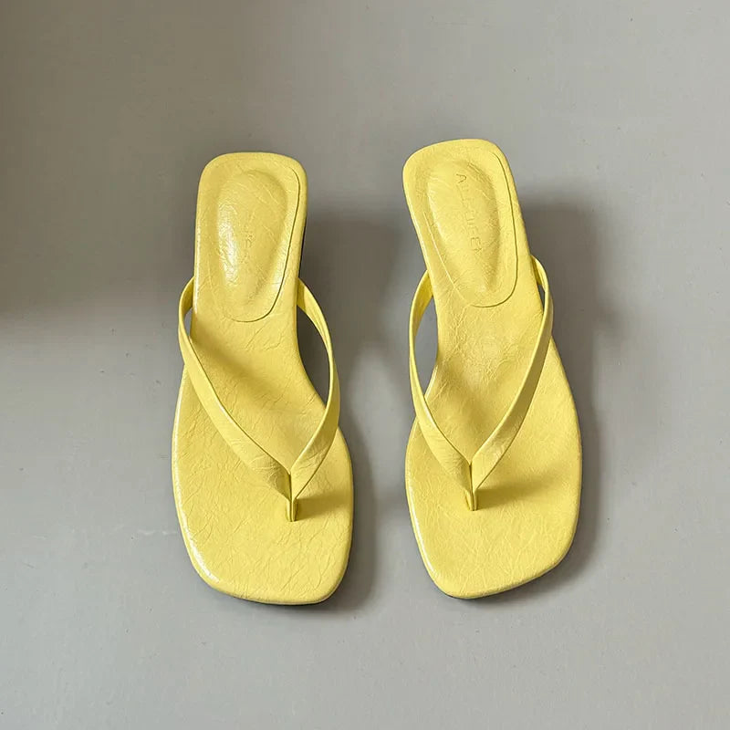 Fashion Square Toe Women 4CM Heels Slippers Slides Sandals Summer Casual Female Flip flops Ladies Thin Heel Slippers Shoes Pumps LadyShow.Store