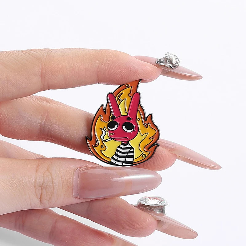 Red Rabbit Enamel Pins Custom NUNCA HABIA VISTO TANTA CACA JUNTA Brooches Lapel Badges Clothes Animal Jewelry Gift for Friends Pi-Mart