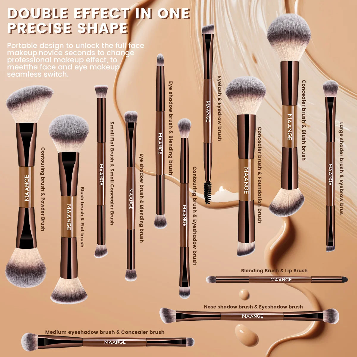 MAANGE 13pcs Makeup Brushes with Storage Bag Foundation Brush Powder Blusher Brush Eye Brush Multi-functional Makeup Brush Set Pi-Mart