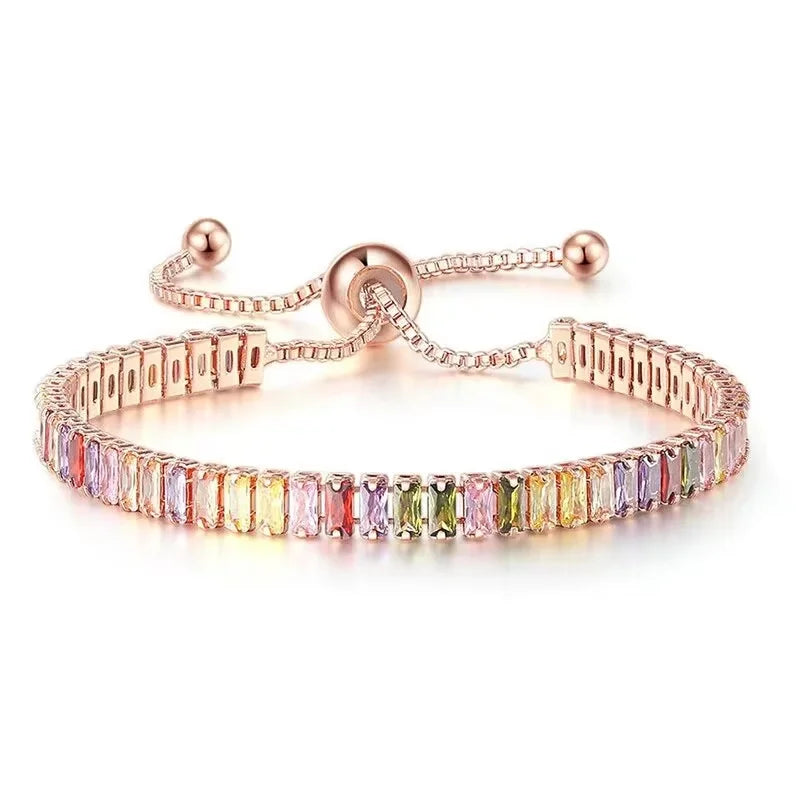 Rose Gold Adjustable Slider Bracelet for Women Colorful/Blue White Tennis Bracelet Fashion Dainty Crystal Bracelets Jewelry Gift Pi-Mart