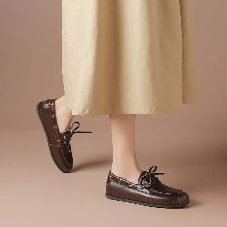 Leather Shoes for Women 2026 Spring and Autumn Sheepskin Worn Dirty Tied Soft Soled Loafer Shoes Retro One Foot Women's Shoe Pi-Mart