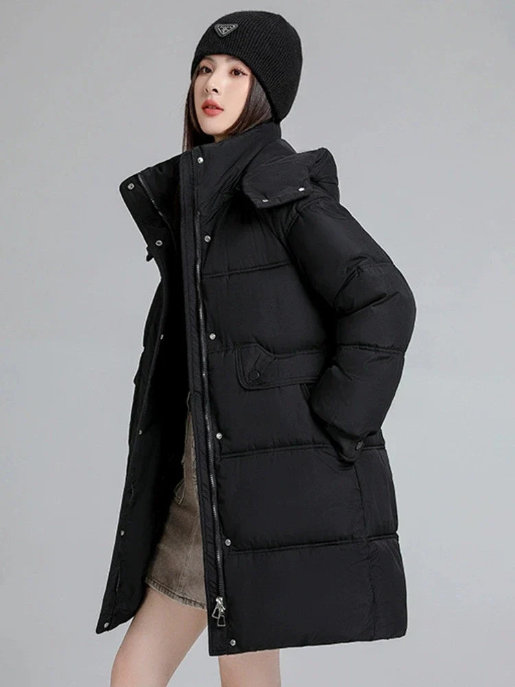 2025 New Women Warm Thicken Down Cotton Jacket Winter Women Long Cotton Coat Hooded Puffer Jacket Women Loose Plus Size Parkas LadyShow.Store
