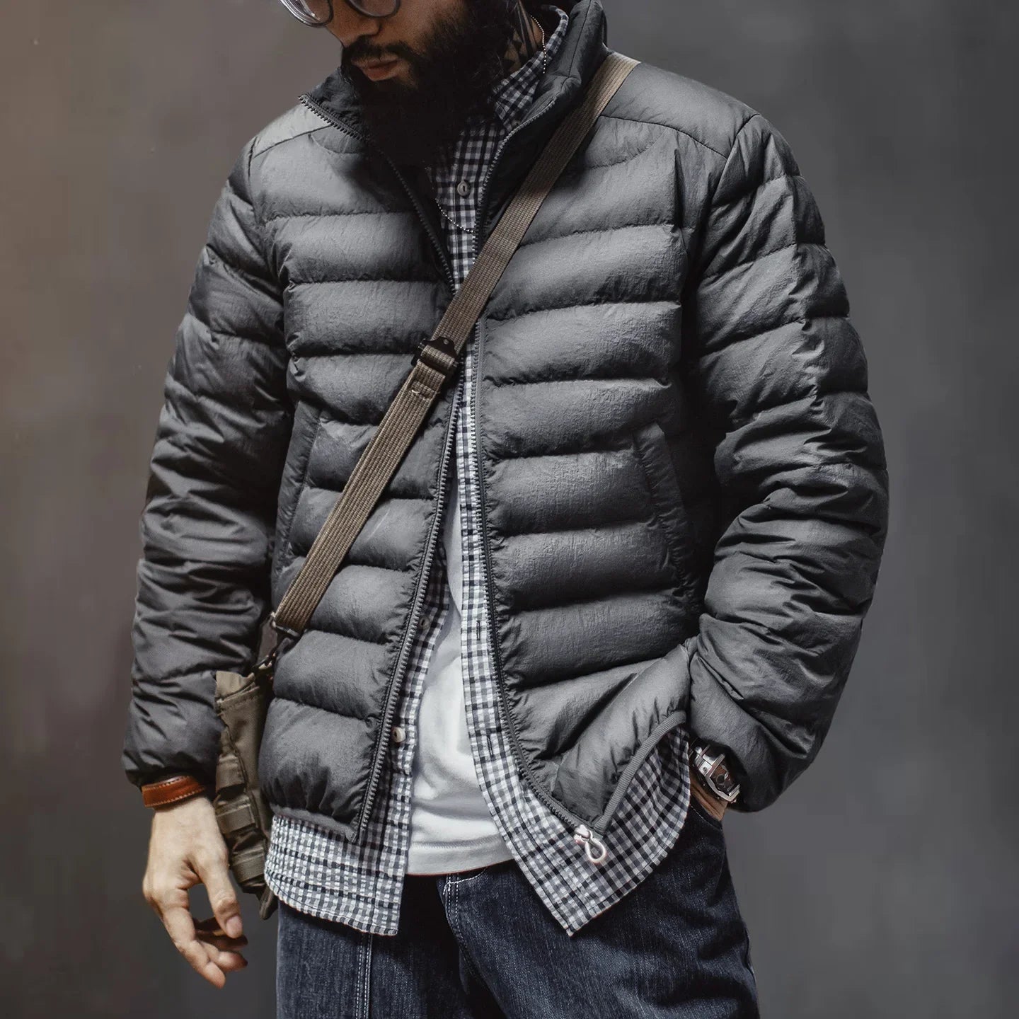 Maden Winter Men's Stand-up Collar Down Jacket Lightweight Hydrophobic White Duck Down Filling Coat Warm Inner Layer for Fall LadyShow.Store