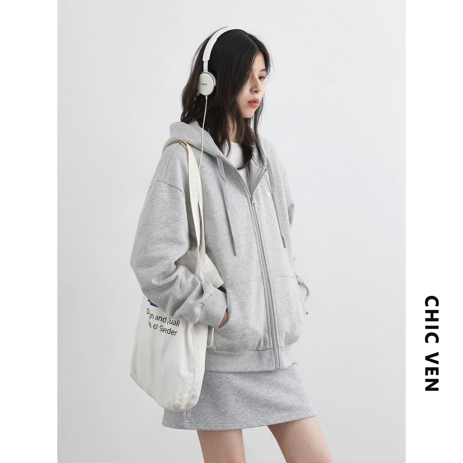 CHIC VEN Korean Women Sweatshirts Loose Casual New Hooded Female Top Drawstring Ladies Jacket Fleece Pullover Autumn Winter 2025 LadyShow.Store