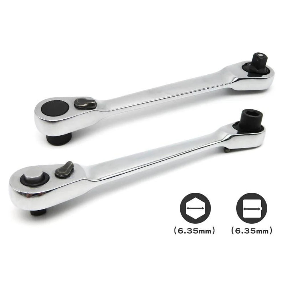 Mini Double Headed Ratchet Wrench 1/4 Inch Drive Socket Screwdriver Bit Driver Quick Release Ratchet Wrench Hand Tools Pi-Mart