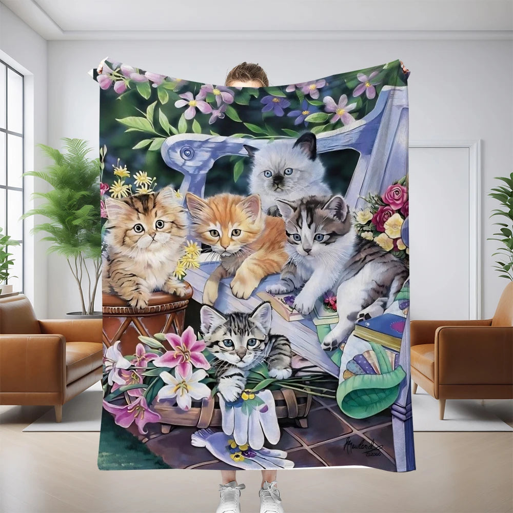 1PC Throw Cute Animals theme Cats Dogs Lover Flannel Blanket Gifts Soft Warm thin Blankets for Sofa Bed Car Camping all season Pi-Mart