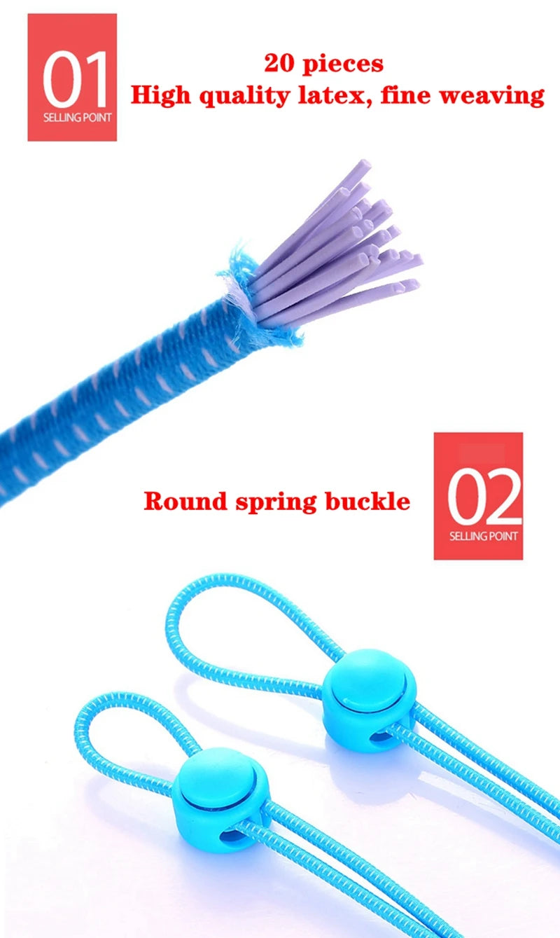 1Pair Shoelaces for Sneaker Elastic No Tie Shoe Laces Stretching Lock Lazy Laces Quick Rubber Shoelace Round Shoestrings Pi-Mart