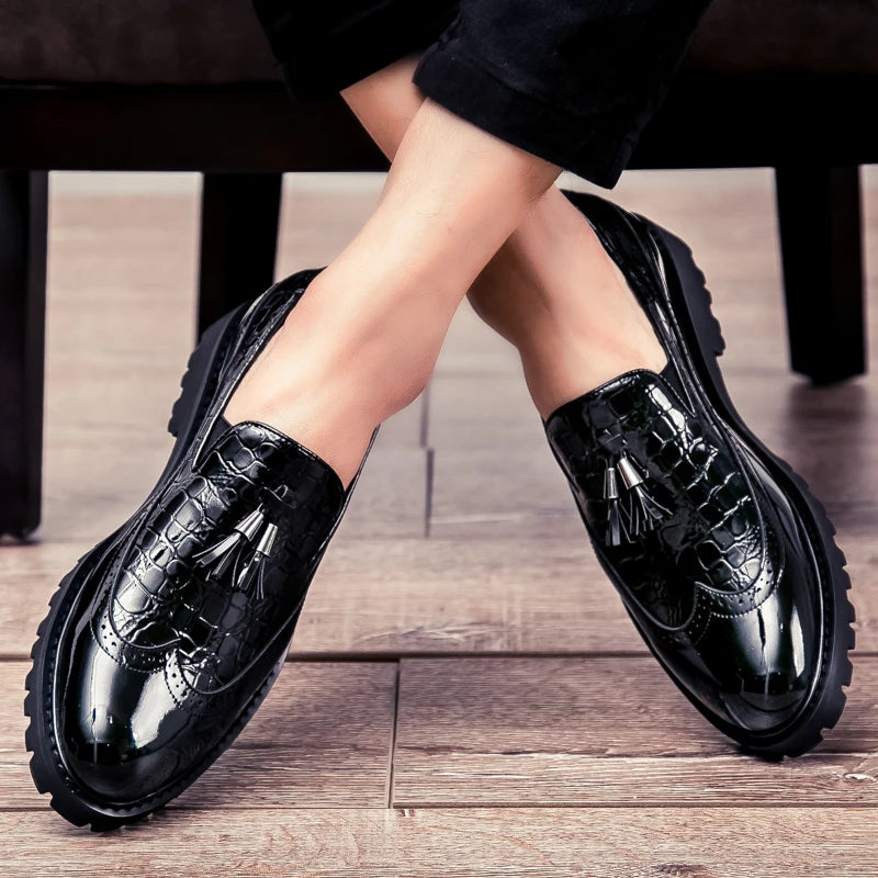 Men Loafers PU Splicing Tassel Decoration Low Heel Comfortable Classic Daily Business Men Shoes Pi-Mart