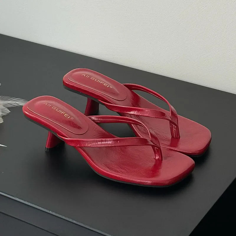 Fashion Square Toe Women 4CM Heels Slippers Slides Sandals Summer Casual Female Flip flops Ladies Thin Heel Slippers Shoes Pumps LadyShow.Store