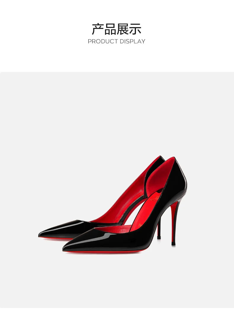 Elegant Hollow Women's High Heels 2026 Luxury Brand Black Pointed Toe Pumps Red Shiny Bottoms Sexy Fashion Ladies Shoes Women Pi-Mart