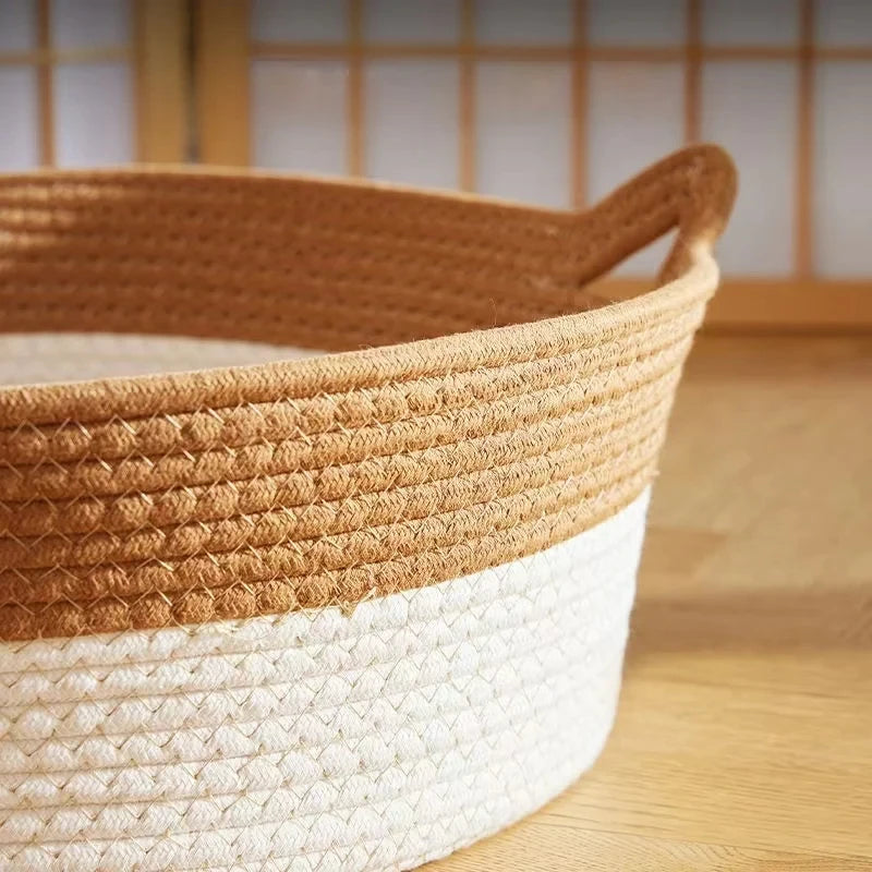 Pet Cat Bed Round Hand Woven Rattan Wear-resistant Cat Bed Summer Cooling Pet Bed Indoor Sleeping House Pet Products Accessories Pi-Mart