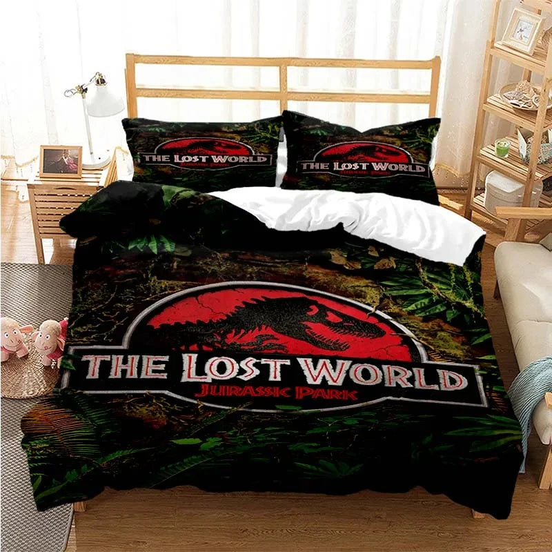Jurassic Park Bedding Set Cartoon Kids Duvet Cover Set Pillowcase Queen King Double Bed Home Dropshipping King Size Bedding Set Pi-Mart