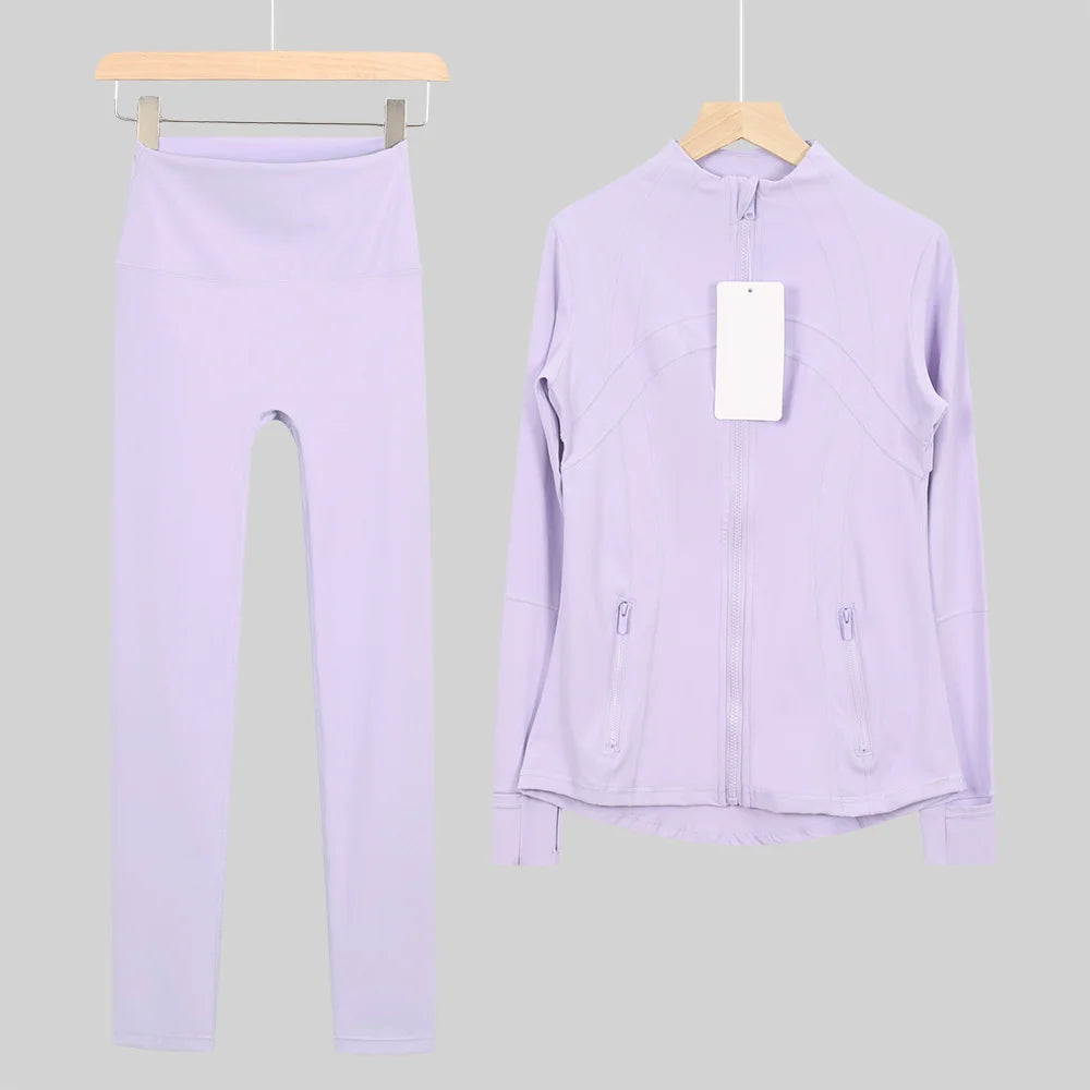 2026 New Yoga Sport Jacket Set Women's Yoga Clothes Running Fitness Jacket Active Wear Clothing Nine-point Pants Pi-Mart