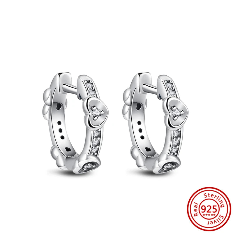 Hot Sale 925 Sterling Silver Heart Earrings Fit Original Charms Hoop Earrings For Women Girls Stud Earring Fine Jewelry Gifts Pi-Mart