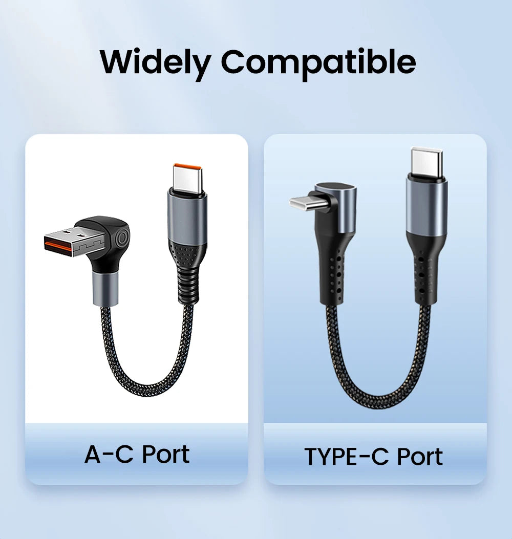 Crouch 90 Degree Short Cable USB Type C To Type C 6A 66W Fast Charge 25CM 50CM Power Bank USB C Cable For iphone Huawei Xiaomi Pi-Mart