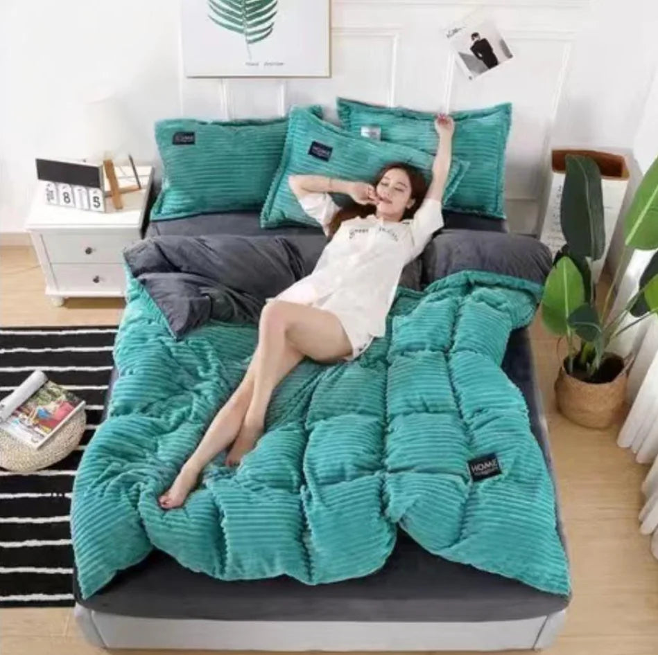 Warm Winter Duvet Cover Bedding Set Thick Solid Color Velvet Double Soft Quilt Cover Twin Queen King Comforter Cover Sets 220*24 Pi-Mart