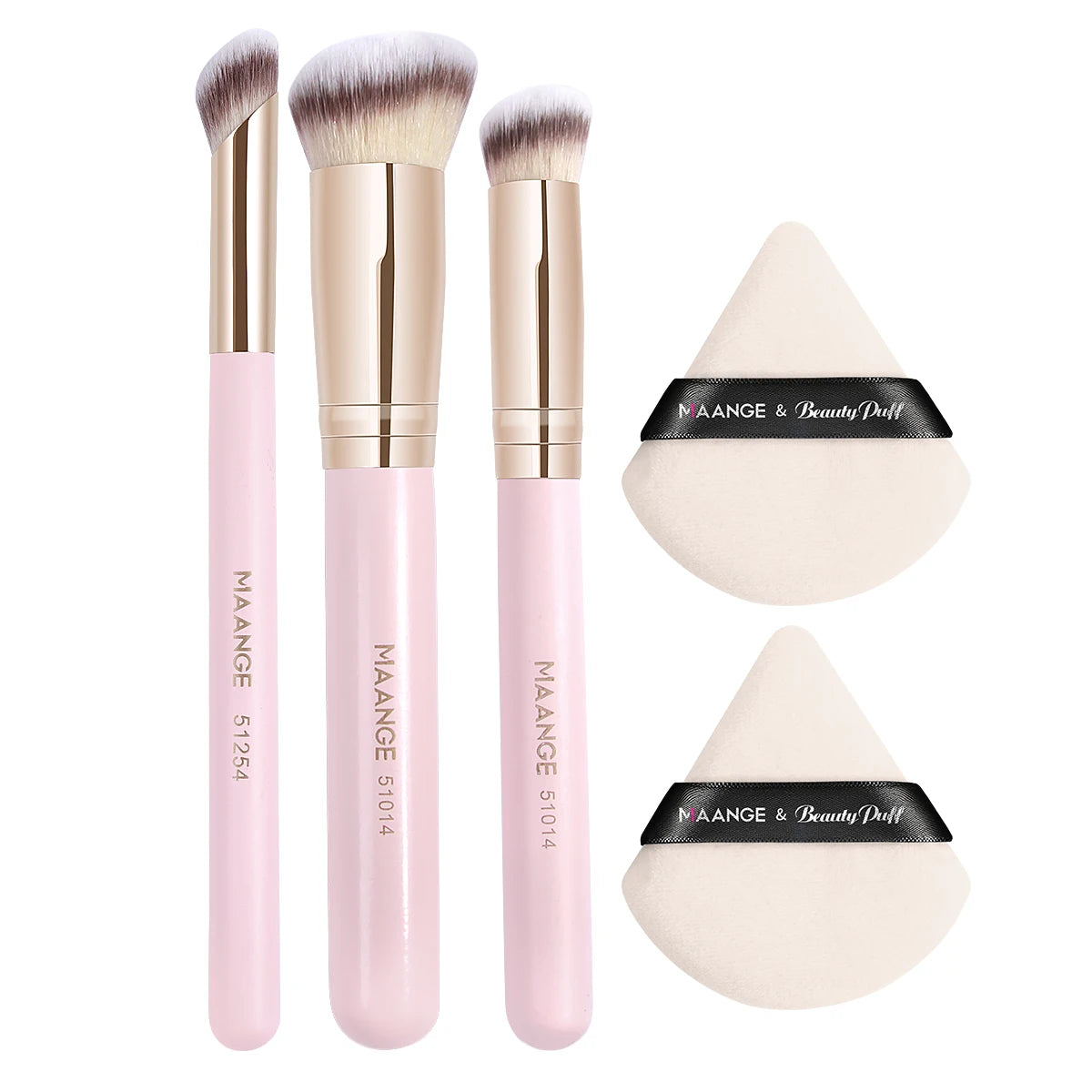 Maange 3Pcs Makeup Brushes + 2Pcs Triangle Powder Puff Set Concealer Eye Shadow Makeup Brush Blending Cosmetic Beauty Tools Pi-Mart