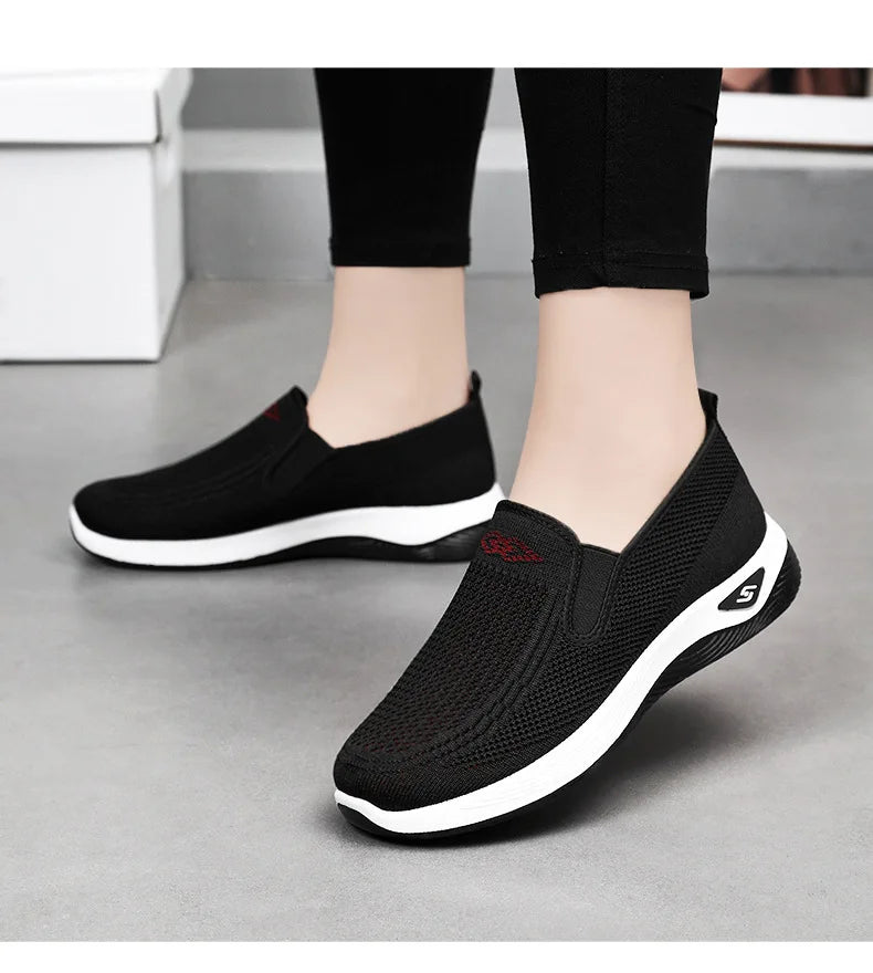 Women's Shoes Spring and Autumn New Mesh Breathable Casual Shoes Outdoor Lightweight Non-slip Wedge Heel Thick-soled Sneakers Pi-Mart