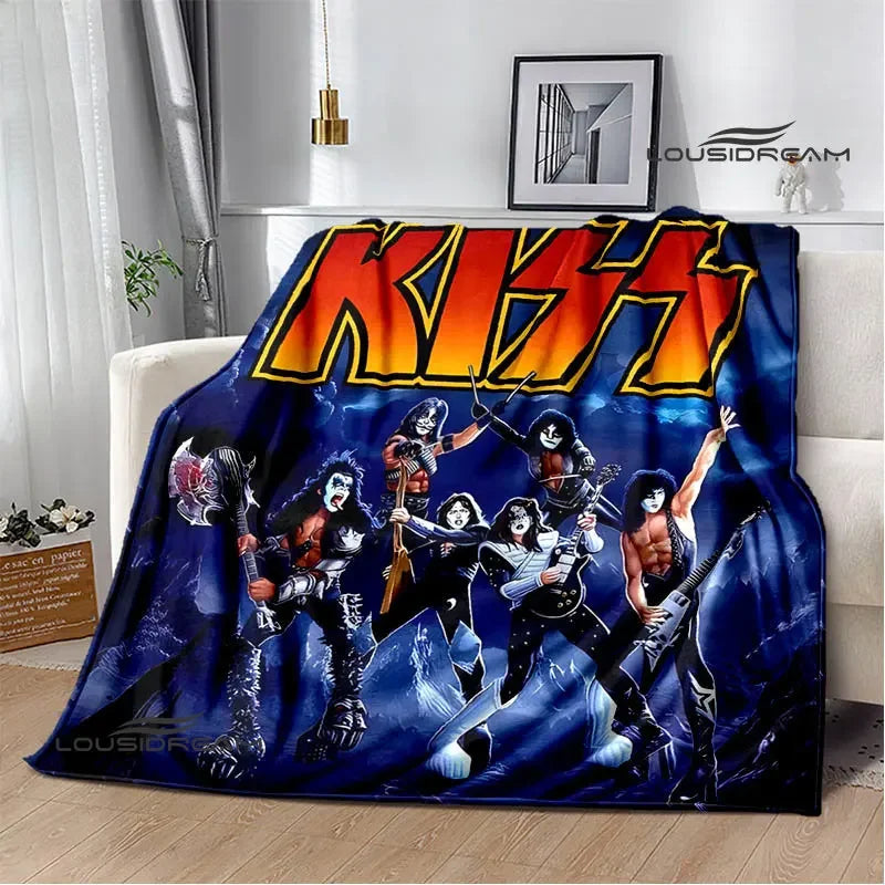 Kiss Band Printed Blanket picnic blanket Warm Blanket Flannel Home Travel Blanket throw blanket bed linings Birthday Gift Pi-Mart