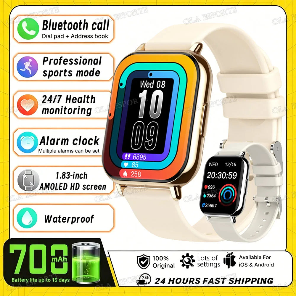 2026 Upgraded Smart Watch Heart Rate Blood Oxygen/Pressure Sleep Monitoring Bluetooth Call Voice Assistant Sport Mode Smartwatch LadyShow.Store