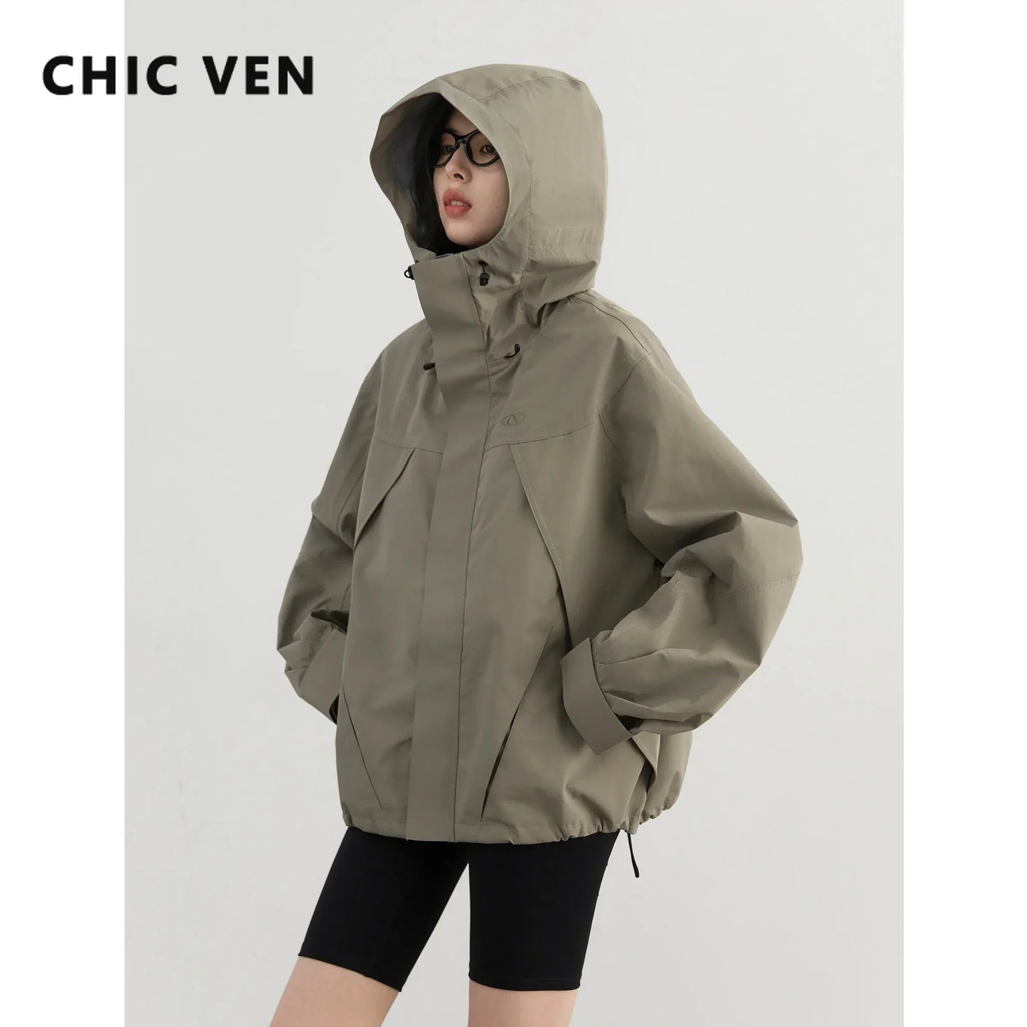 CHIC VEN Women Jacket Loose Solid Outdoor Jackets Casual Sports Hooded Short Coat Windproof Female Clothing Autumn Winter 2024 LadyShow.Store