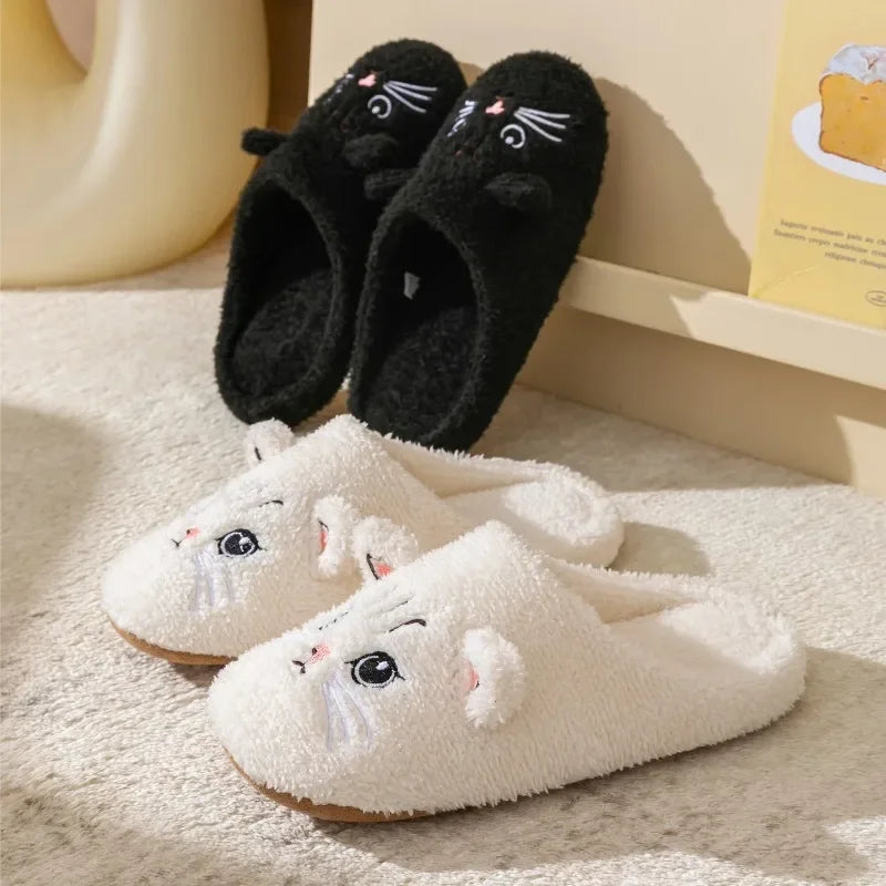 Non-Slip Soft Plush Cat Slippers for Women Men Unisex Warm Fleece House Slippers Indoor Floor Shoes Autumn Winter Home Comfort LadyShow.Store
