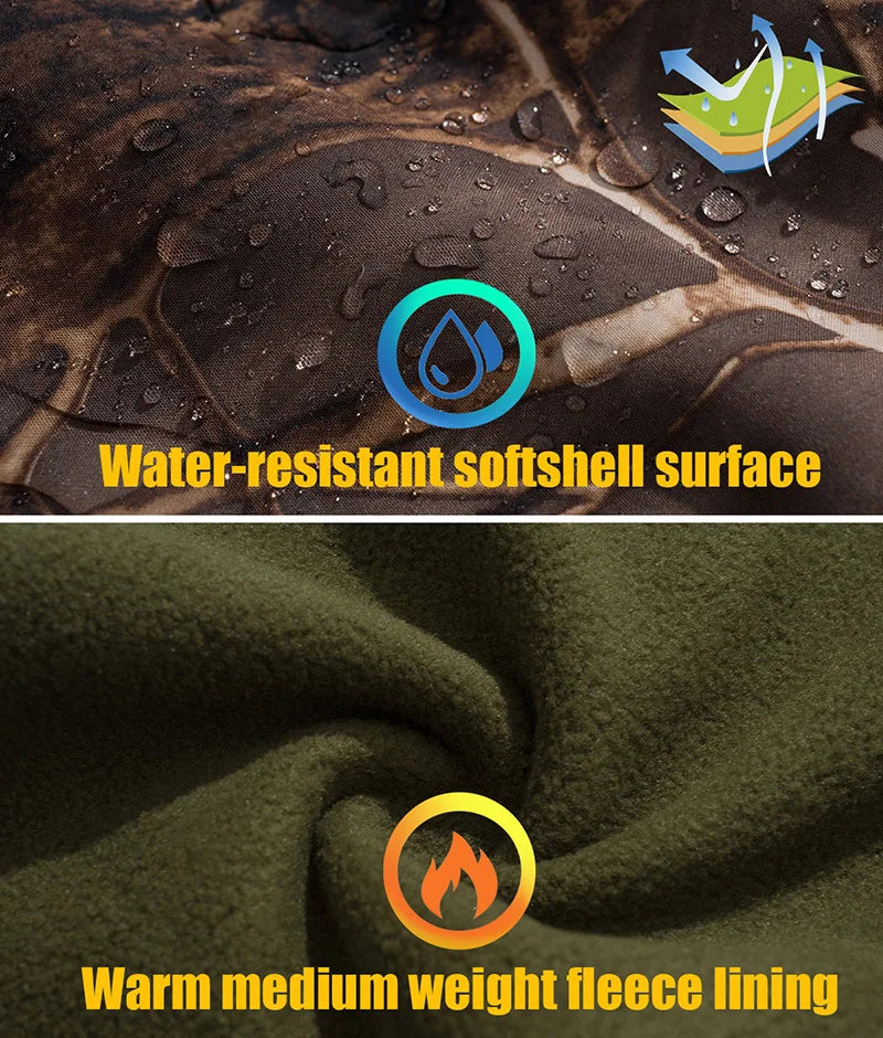 Men's Silent Soft Shell Camouflage Tactical Jacket Waterproof Warm Fleece Hunting Jackets Outdoor Hiking Fishing Hooded Coat Pi-Mart