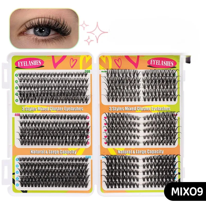 DINGSEN Eyelash Clusters Book Large Capacity Volume Individual Lashes Book Natural Long DIY Cluster Eyelash Extensions Makeup Pi-Mart