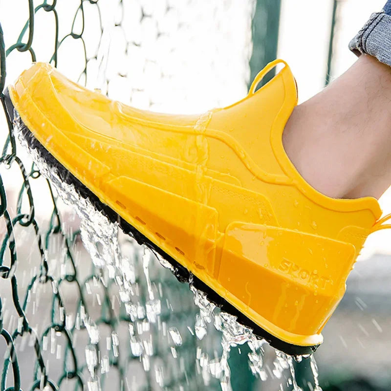 Men's Rain Boots Ankle Waterproof Shoes Men Casual Fishing Work Shoes Slip on Non-slip Rain Shoes Womens Kitchen Rubber Shoes Pi-Mart