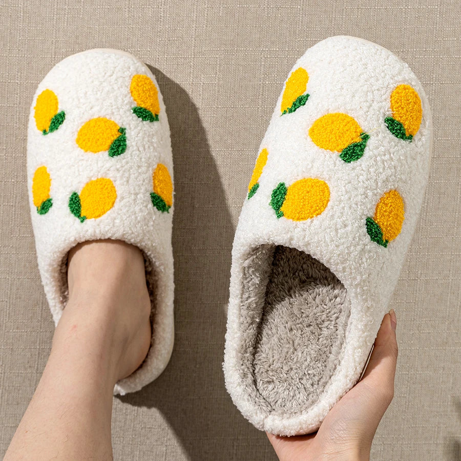 Cute Fruit Women Slippers Winter Indoor Warm Soft Sole Breathable Comfort Anti-slip Bedroom Causal Flat Cotton Shoes LadyShow.Store