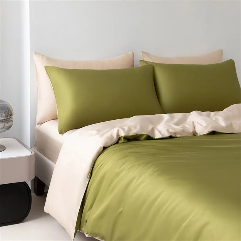 100% Mulberry Silk Bedding Set High End Silk Bed Sheets Set Luxury Smooth Duvet Cover Set Single Double Queen King Size Bedsheet LadyShow.Store