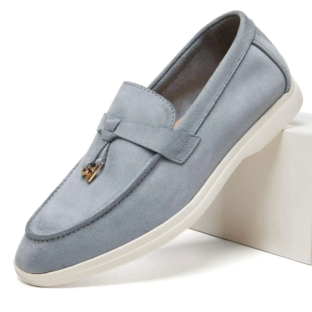 Desai Men's Faux Suede Loafers Metal Buckle Tassel Slip-on Casual Driving Shoes Lightweight Comfort Pi-Mart