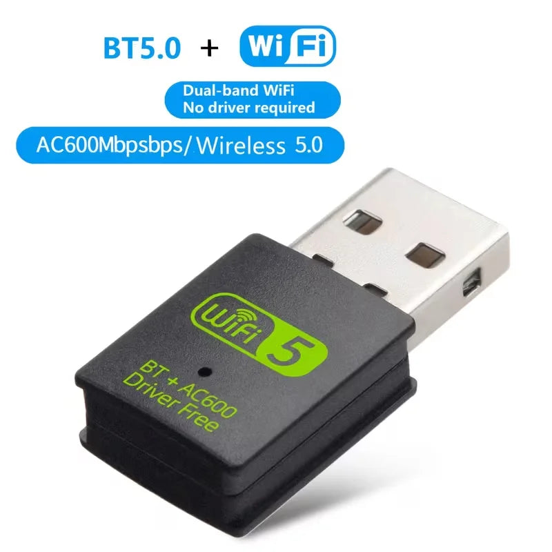 USB Wireless Wifi/Bluetooth Adapter 600Mbps Wifi Dongle Dual Band 2.4G/5G Wi-Fi Receiver for Laptop PC Pi-Mart