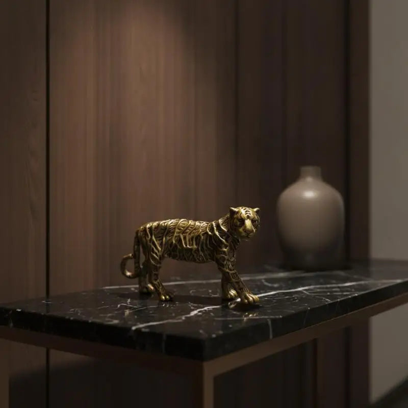Solid Brass Tiger Figurine 1Pcs Pure Copper Detailed Animal Statue for Animal Collectors Home Table Decor Souvenir Gift Pi-Mart