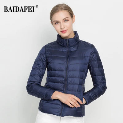 Women Short Puffer Jacket 2025 New Fashion Stand Collar Lightweight Water-Resistant Packable Female Down Parka Casual Coat LadyShow.Store