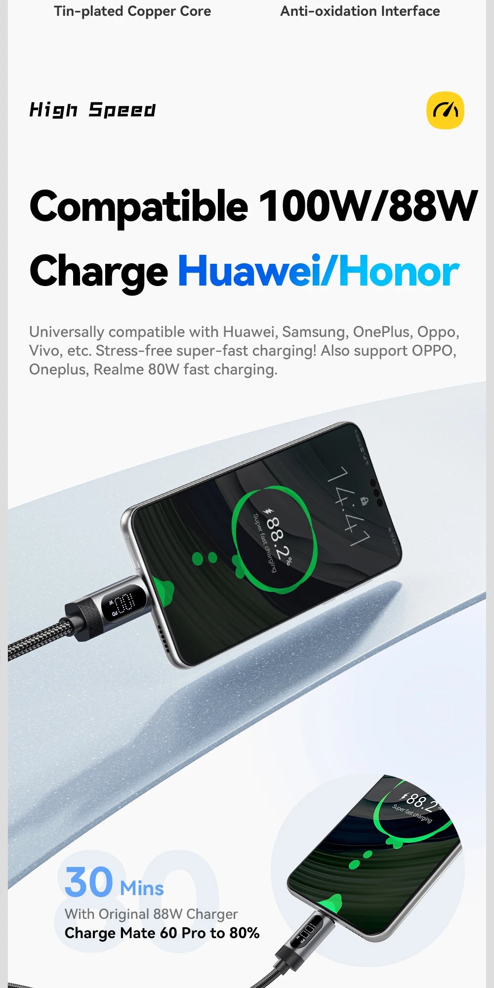 Essager Digital Dispaly USB C Cable For iPhone 17 16 15 Xiaomi Huawei 100W PD Fast Charging For Macbook iPad Type C to C Cable Pi-Mart