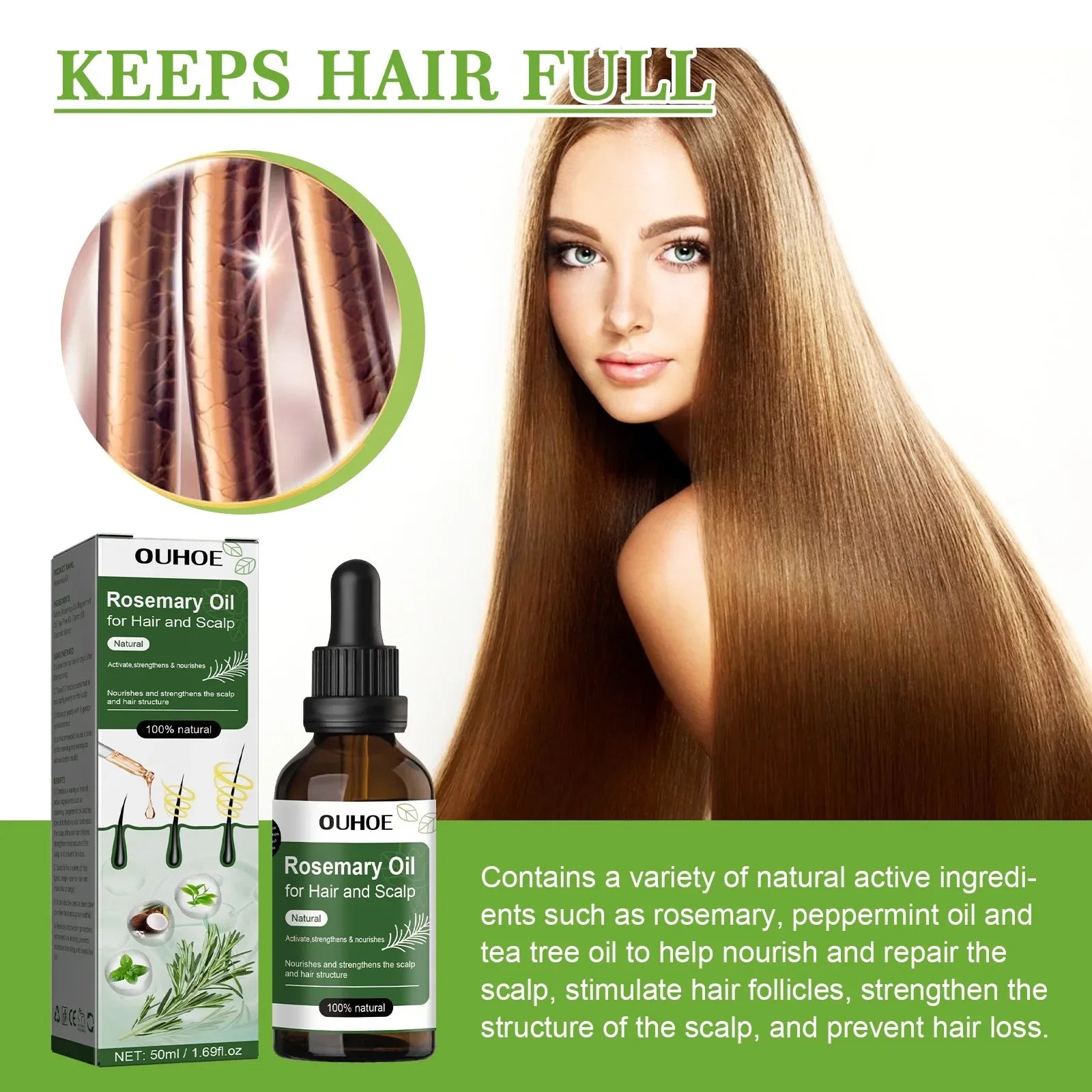 Rosemary Oil for Hair Growth 50ml Essential Oil Growing Hair Beauty Hair Care Prevents Hair Loss Promotes Healthy Hair Growth Tri Light Beauty