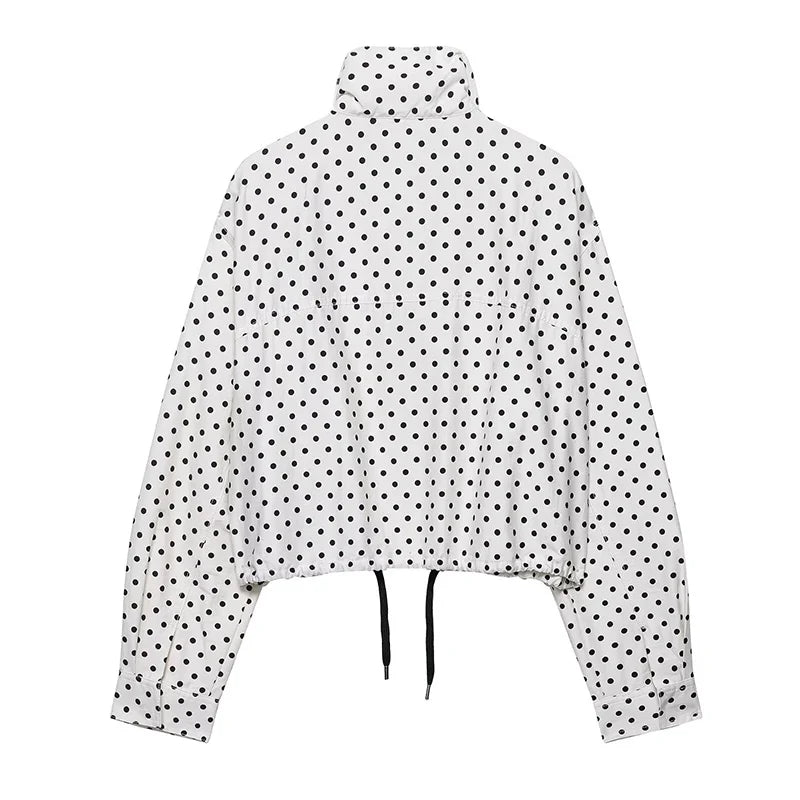Polka Dot Print Short Coats Women's High Street Long Sleeve Jackets for Women 2026 Elegant Office Ladies Casual Outerwear LadyShow.Store