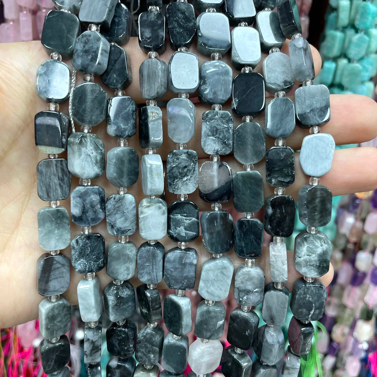 Natural Stone Flat Rectangle Amethyst Lapis Lazuli Quartz Apatite Spacer Beads For Jewelry Making Diy Bracelet Accessorie 8*12MM Pi-Mart