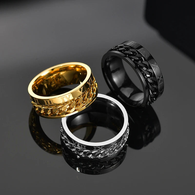 Cool Stainless Steel Rotatable Men Ring High Quality Spinner Chain Punk Women Jewelry for Party Gift Pi-Mart
